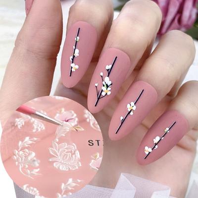 Summer Acrylic Self-Adhesive Nail Stickers Embossed 5D Flowers Leaves