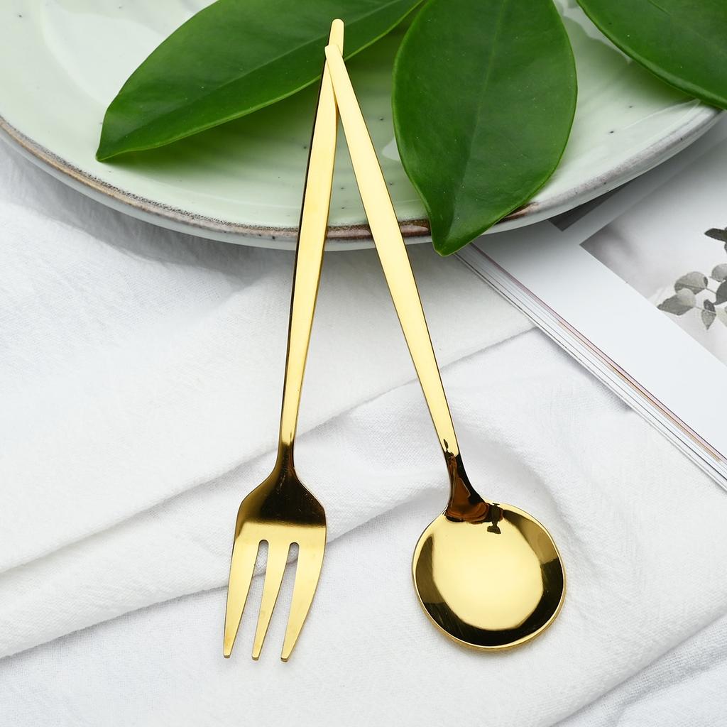 6pcs Gold Stainless Steel Dinnerware Cutlery Set Dinner Knife Cake Fruit Fork Coffee Spoon Mirror Polished Flatware Silverware Tableware Set