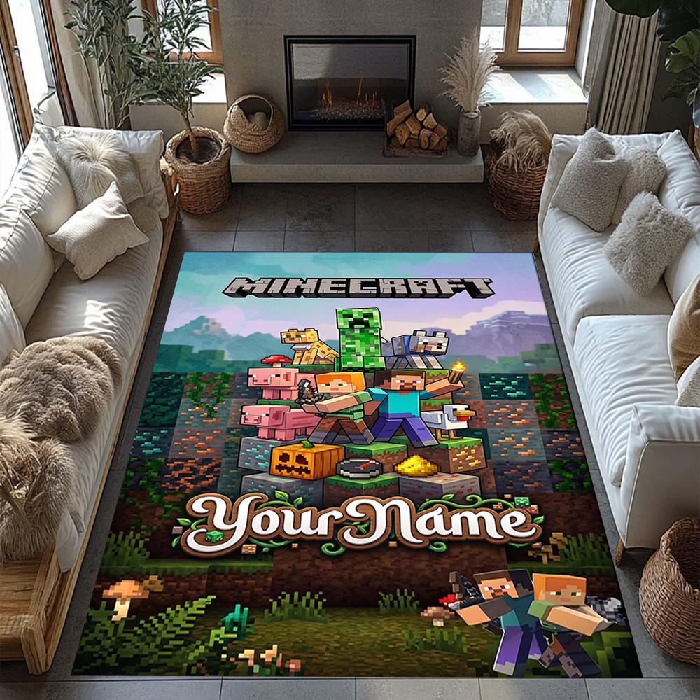 Minecraft Customizable Name Area Rug Perfect For Living Rooms Dormitory Dining Room Balcony Antislip Rug Office Home Decor Wedding Party Gift