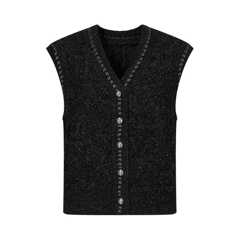 Jiuzi Anna Kuao Women's Elegant Sequin V-Neck Wool Blend Vest