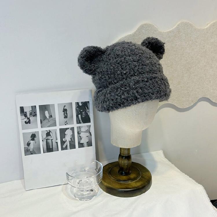 Knitted Brimless Bear Ear Hat for Outdoor Activity Windproof Winter Breathable Hat All Matching Warm Hat for Women Teens