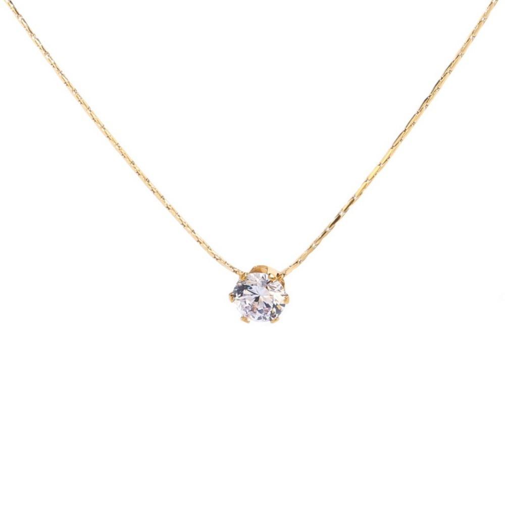 Luxury Fashion Stainless Steel Gold Color 6-claw Heart Zircon Pendant Necklace for Women Exquisite Does Not Fade Collar Jewelry