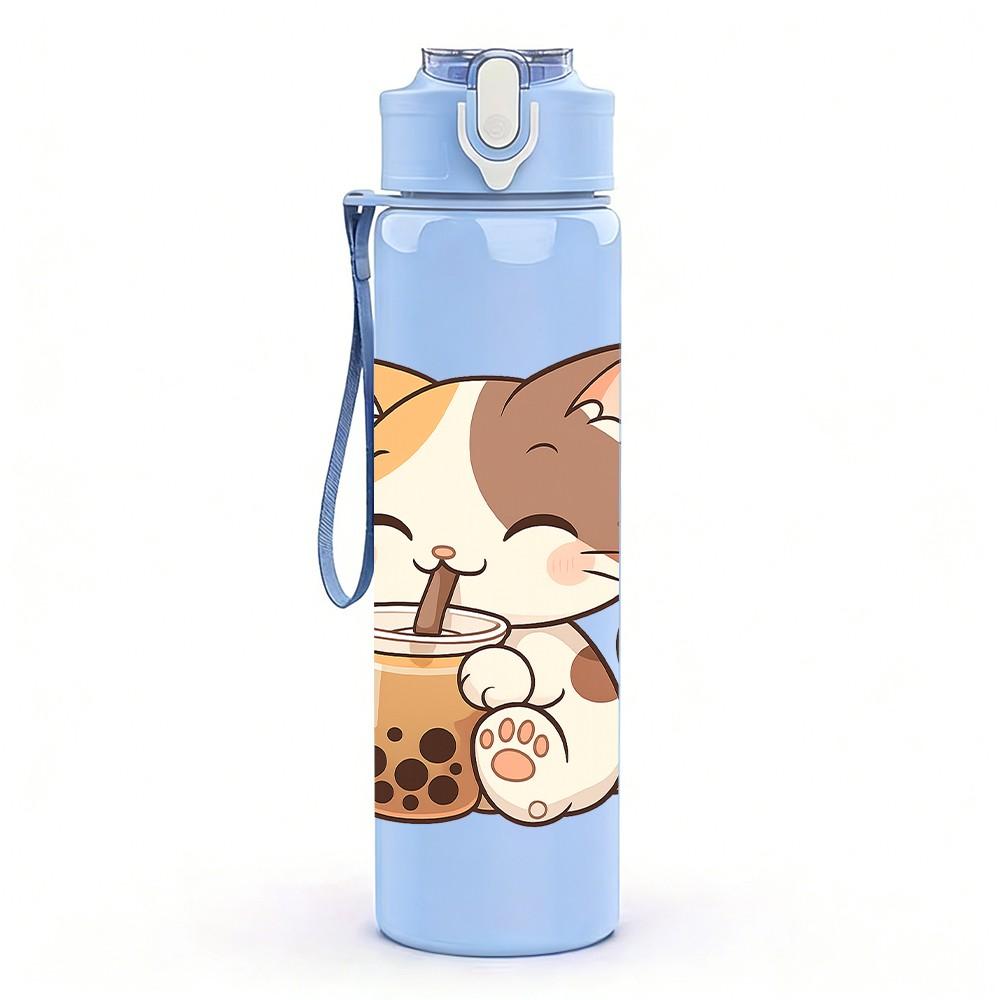 1PC Bubble Tea Calico Cat 750ml Color Plastic Sports Water Bottle Leakproof Flip Straw Lid Suitable for Sports Office Home Use