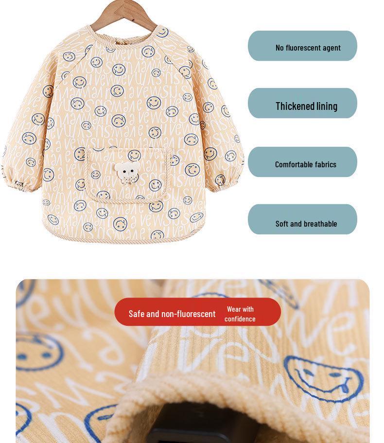 Reversible Thickened Baby Warm Smock for Autumn and Winter - Long Sleeve Anti-dirty Apron for Kids