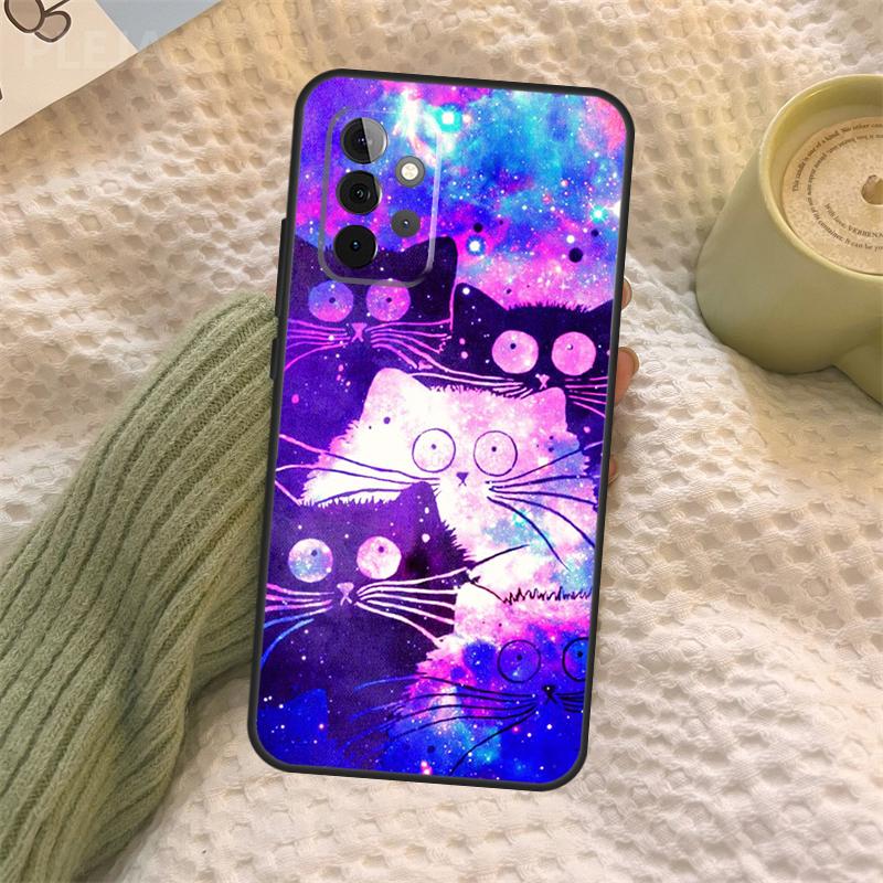 Space Happy Cats Case For Samsung Galaxy A15 A22 A52 A32 A54 A14 A16 A26 A36 A56 A55 A35 A05 A06 A53 A33 A13