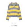 Kaslead New Women Clothes Western Style Fashion Stripe Polo Shirt Collar Knit 5536162