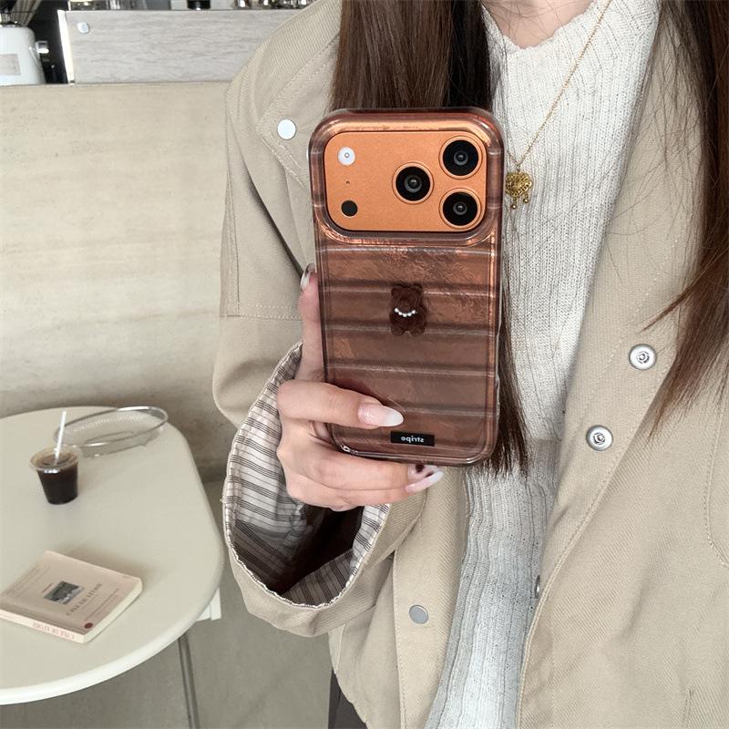 Japanese & Korean 3D Striped Bear Case for iPhone 17/16 Pro Max/15/14 - New Design for Girls
