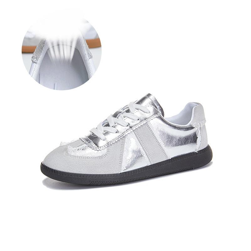 Genuine Leather De Training Shoes Flat Bottom Board Shoes Lace Side Gump Shoes Casual White Shoes