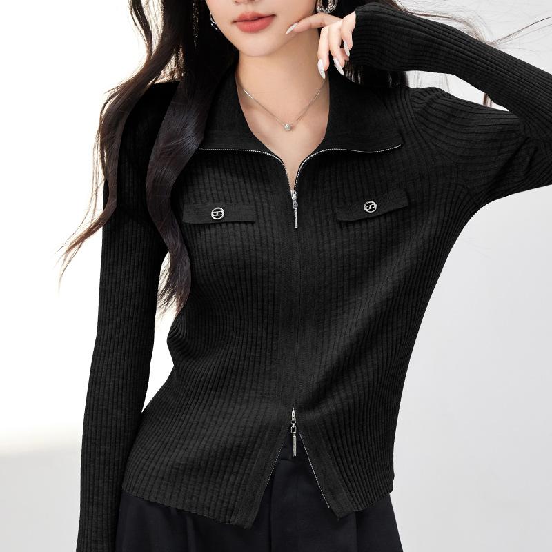 Bottom Shirt Women's New Autumn and Winter Inner Wear Can Be Worn Outside Long-sleeved High-end Polo Collar Double Zipper Top