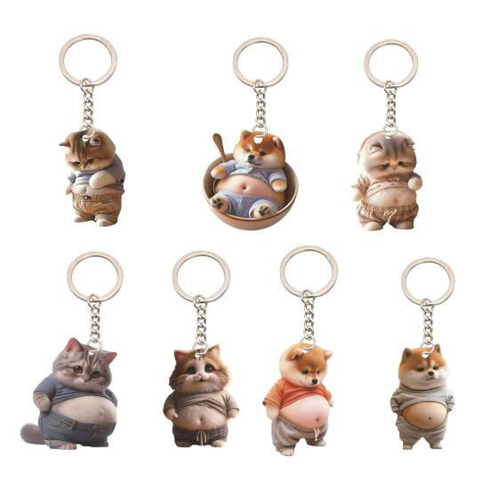 Yousheng Acrylic 2D Flat Cat Keychain Q-Version Animal Keyring Compact Size Portable Decoration Keys Backpacks Accessory