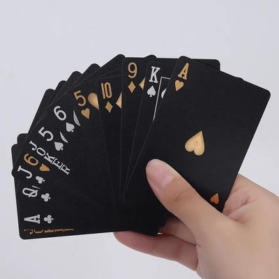 Baralho de cartas com folha preta e dourada, cartas de jogar em PVC à prova d'água, adequadas para jogos de tabuleiro