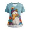 Women's Short Sleeved Christmas Printed V-neck Buttonable Side Slit Top T-shirt