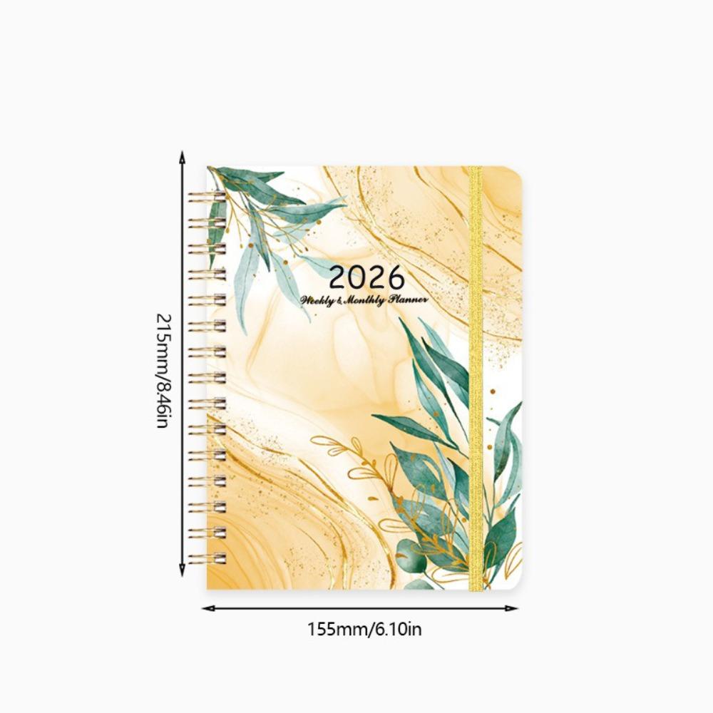 Index Tags 2026 Planner Notebook Spiral Binding Simple Design Coil Diary Book Clock In Function A5 Size Spiral Notebook