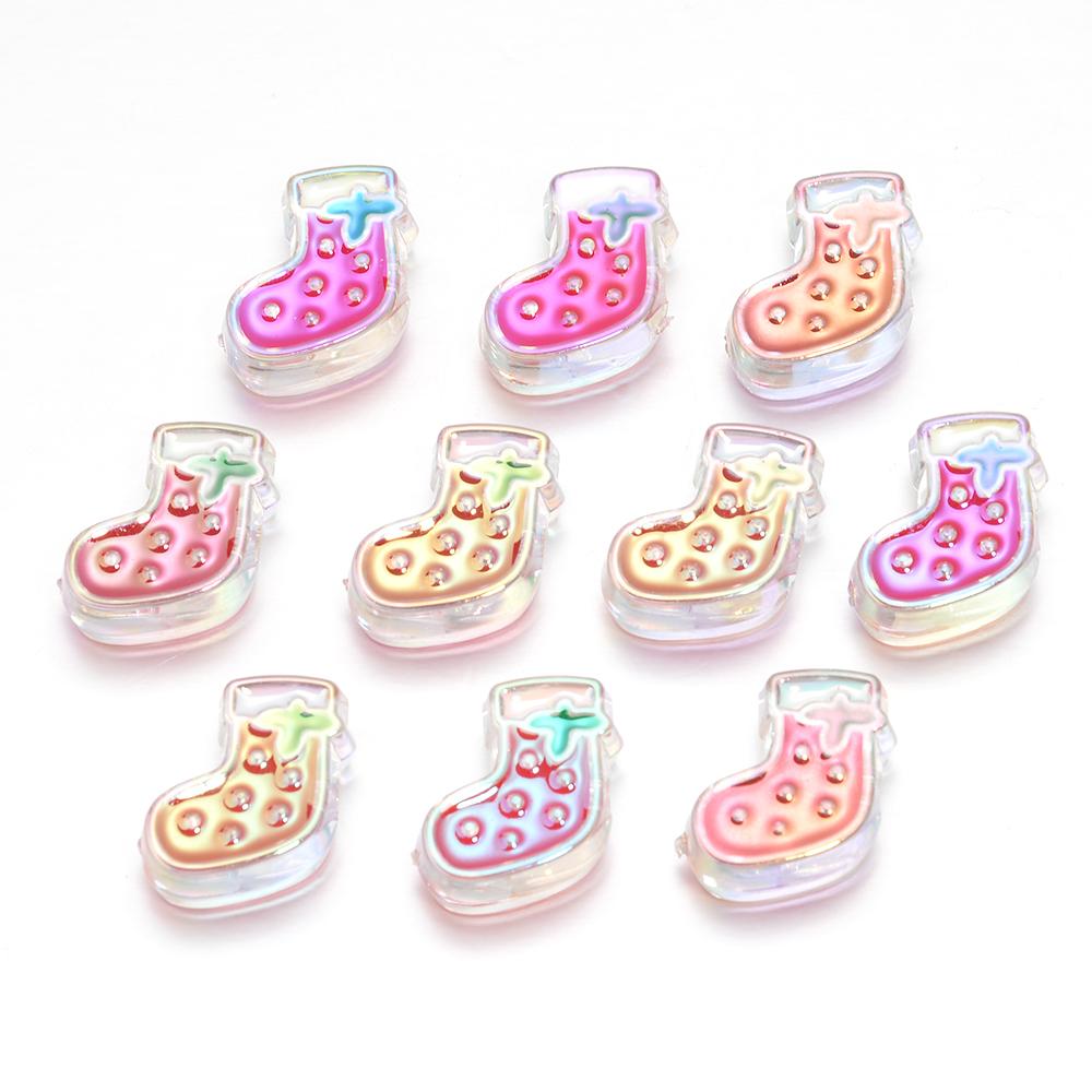 10pcs Christmas Series Acrylic Beads Santa Bell Christmas Socks Loose Beads For DIY Handmade Charm Bracelet Earring Jewelry Gift