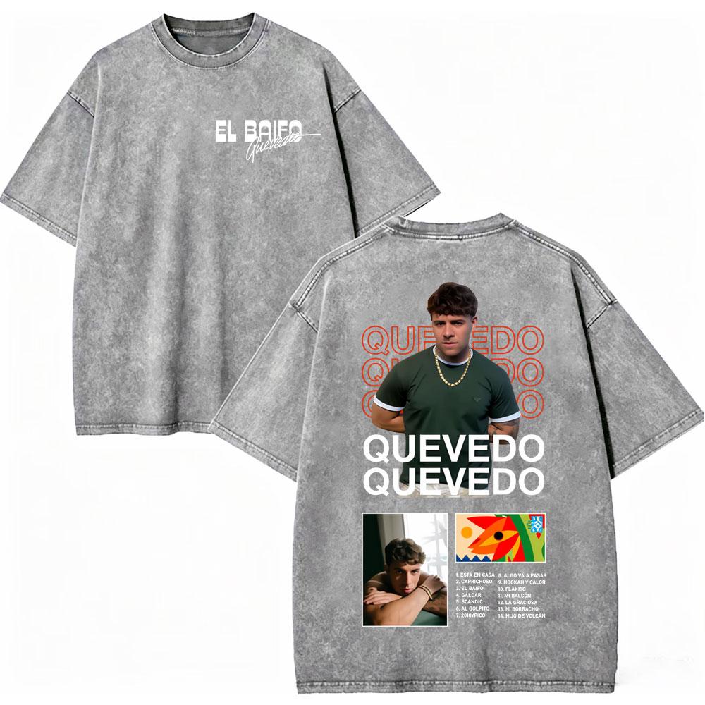Vintage Washed Quevedo 2026 New Album El Baifo Tshirt High Street Fashion Trend Tshirts Men Women Casual Loose Cotton T Shirt