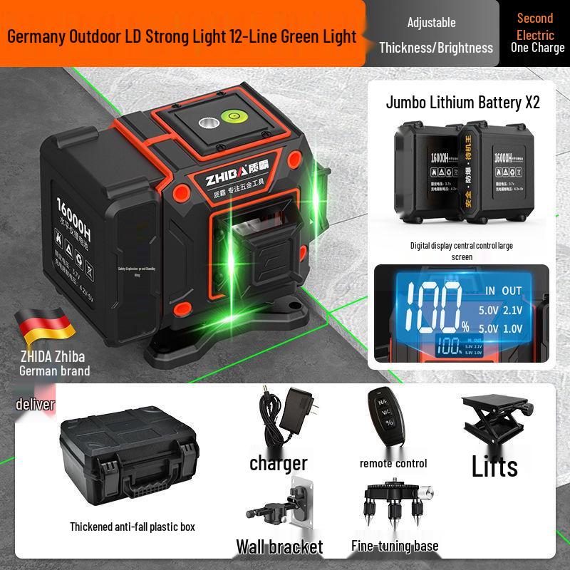 12-Line High Precision Green Infrared Level with Automatic Outdoor Wall Sticking and Self-Leveling