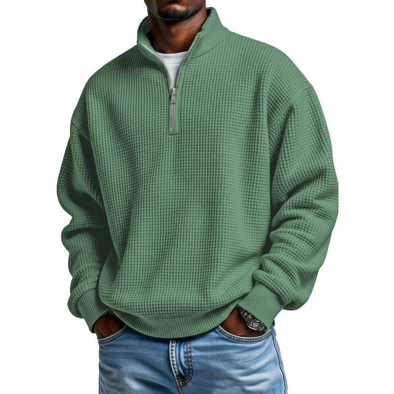 Men S Loose Zipper Stand Collar Long Sleeve Pullover Casual Sports Sweatshirt