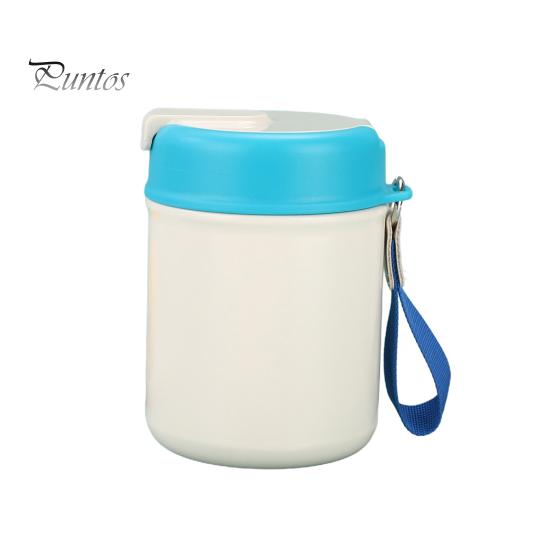 

Вакуумный ланч-бокс из нержавеющей стали, пищевой контейнер без бисфенола А со складной ложкой, герметичный ланч-бокс с широким горлом для дома, кухни, офиса и улицы белый/синий