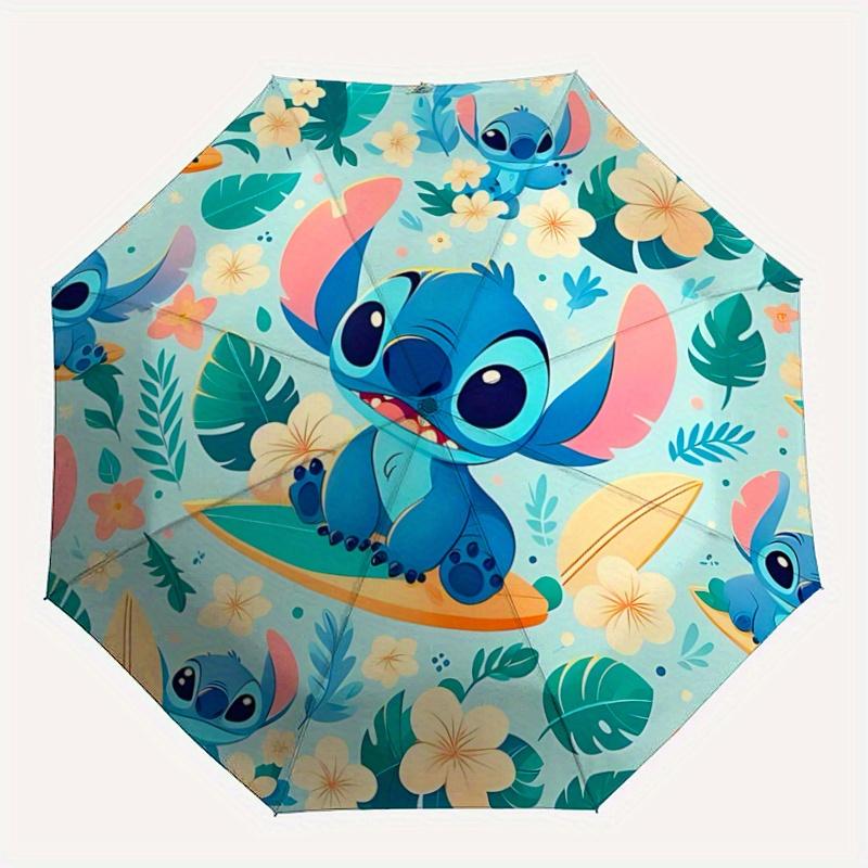 1pc Stitch Flower Automatic Open/CloseUmbrella-CuteUmbrella with Cute Design, Portable 3-Fold Compact Umbrella for Men & Women, Valentine's