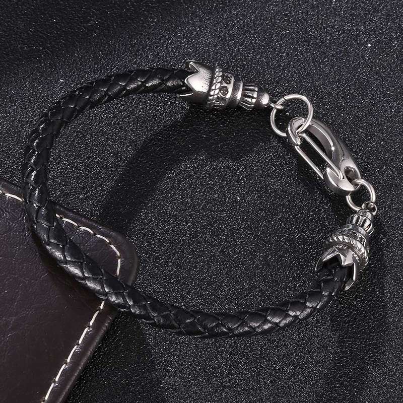 New Stainless Steel Leather Chain Lobster Clasp Bracelets Hand Men Bangles Jewelry 2021 BB1096
