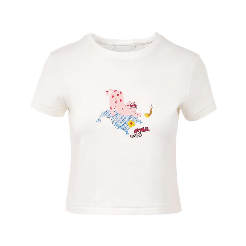 LANGZI Women s Slim-Fit Cat Print T-Shirt L