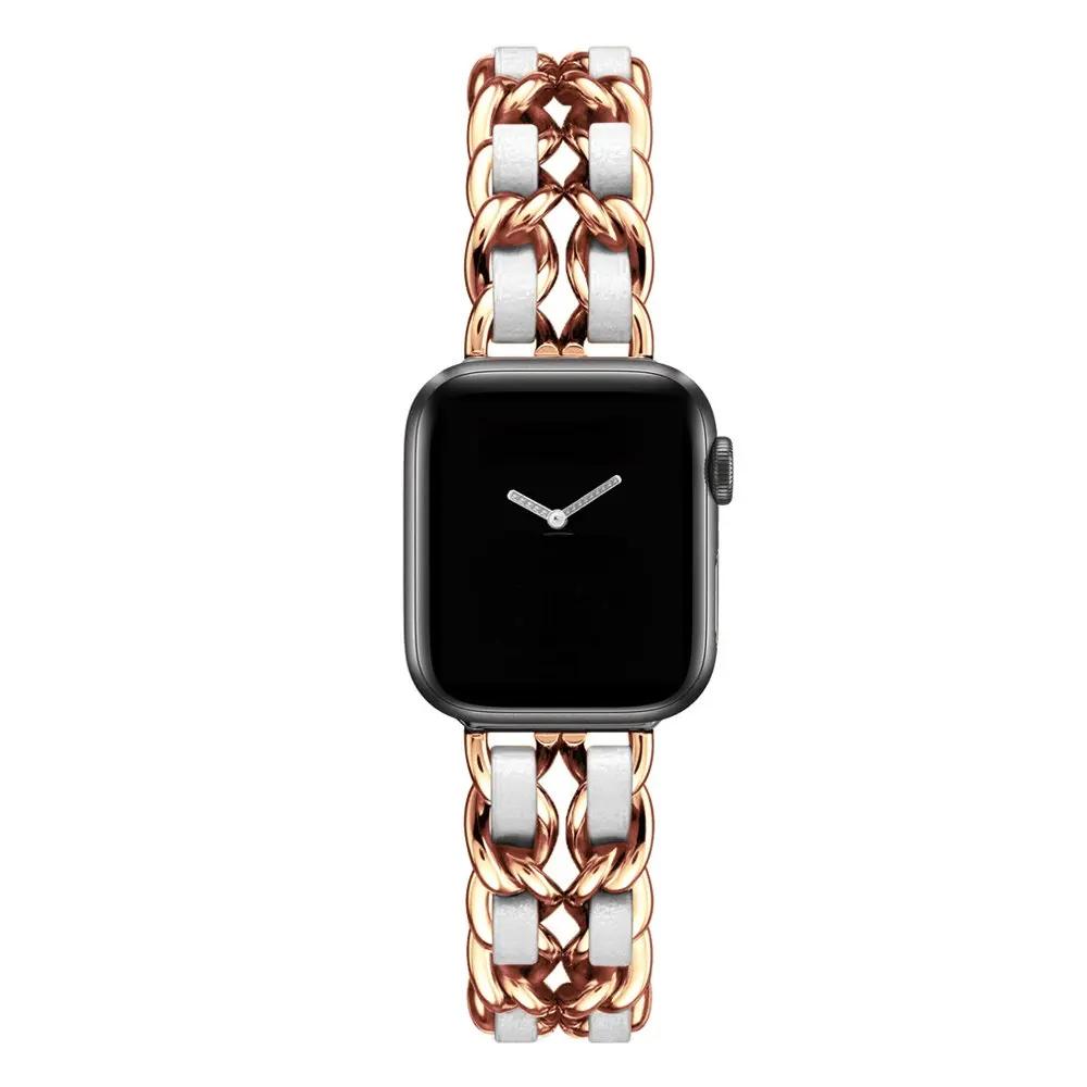 Women Gold Wristband for Apple Watch Band 11 10 46mm 9 8 Ultra 3 49mm SE 6 41 45mm 38/42mm 44 40mm Strap Metal Leather Bracelet