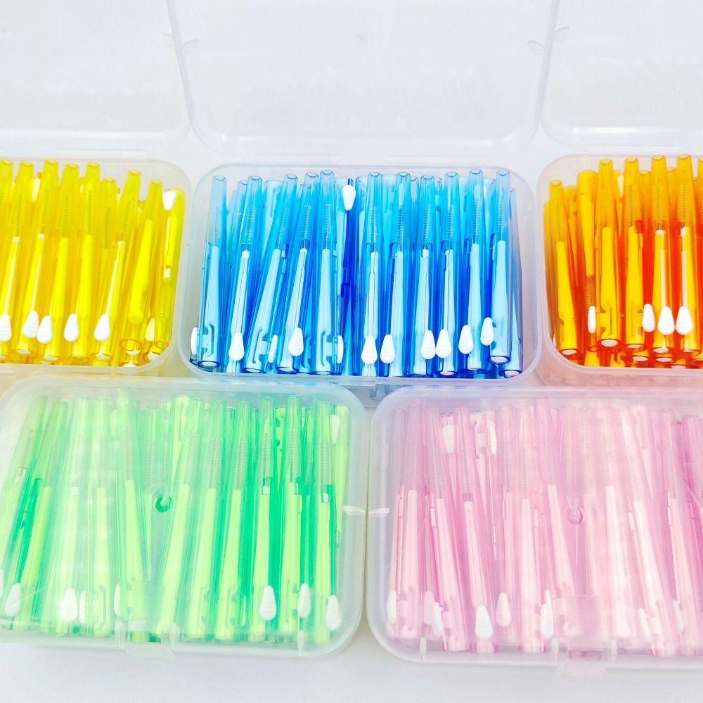 60 Pcs 0.6-1.5mm Toothpicks Push-pull Toothbrush PE Oral Cleaning Tools  Interdental Cleaning