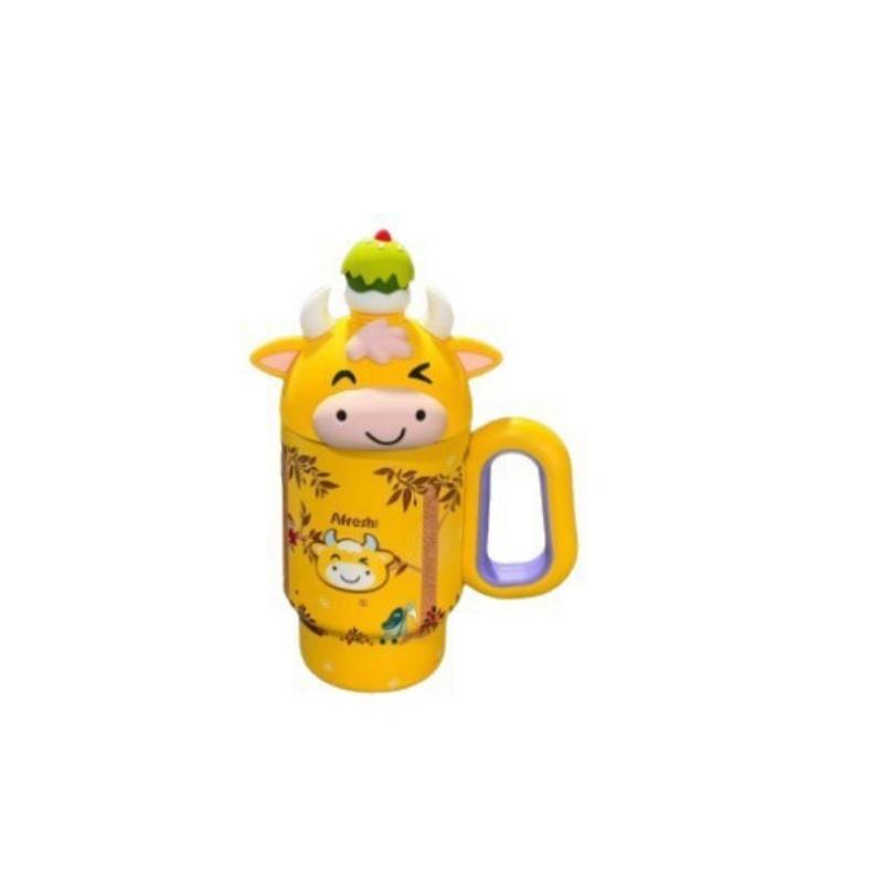 Cute Cow Tumbler Mug with Lid & Handle, 650ml Large Capacity Insulated Cup for Kids, Cartoon Animal Design Coffee Tea Water Bott