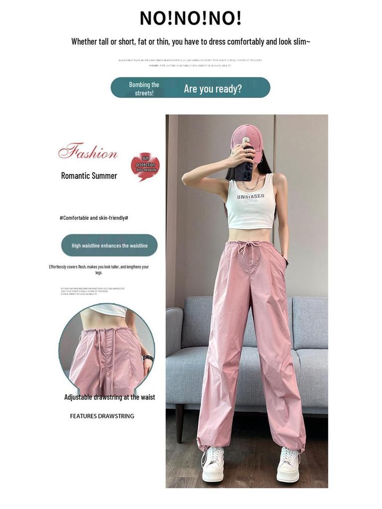Women's Dopamine Paratrooper Jumpsuit: High-Waist, Loose-Fit, Wide-Leg Windbreaker Pants for Spring and Autumn