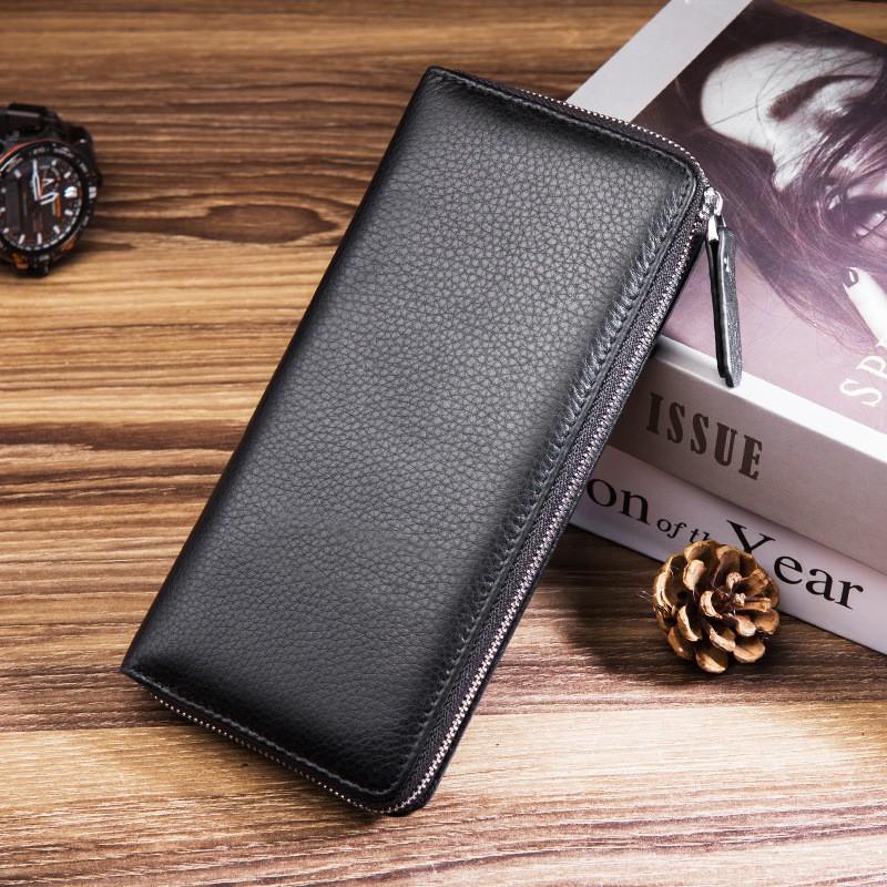 New Long Wallet Men s Top Layer Cowhide Retro Business Zipper Multi Slot Large Capacity Handbag 20x3x10