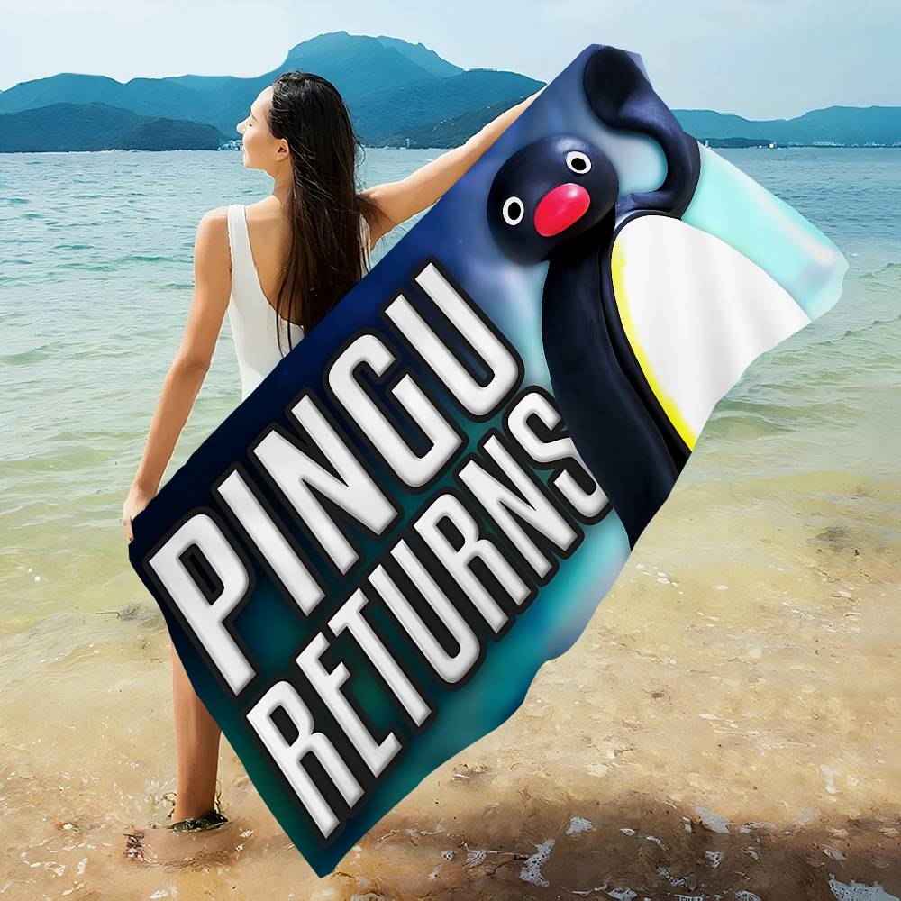 Cartoon Pingu Pinguïn Microvezel Bedrukt Strandlaken Bergbeklimmen Yoga Strand Zwemmen Hardlopen Absorberend Zacht Handdoek