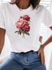 (Asian Size) Clothing T Shirt Woman Women Sweet Flower Floral  Fashion Tee Top Print Female Short Sleeve Graphic T-shirts