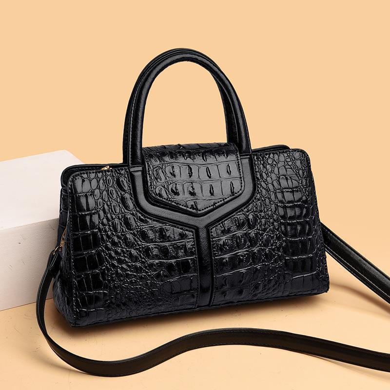 Crocodile Pattern Women's Shoulder Tote - European & American Retro Fashion with Zipper, Large Capacity