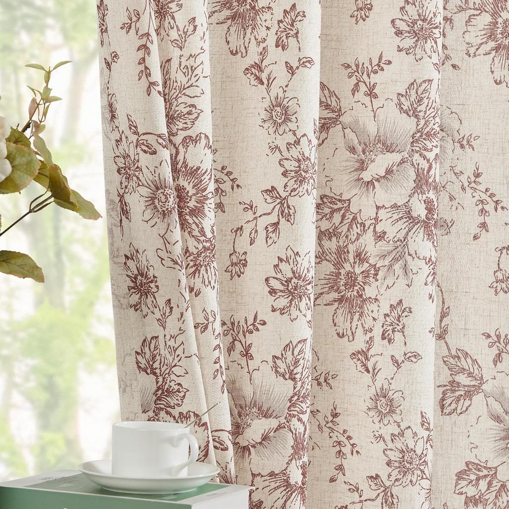 Cotton Linen Rod Pocket Floral Filtering Window Curtain for Living Room Bedroom Drapes Shower Curtain Luxury Country Farmhouse