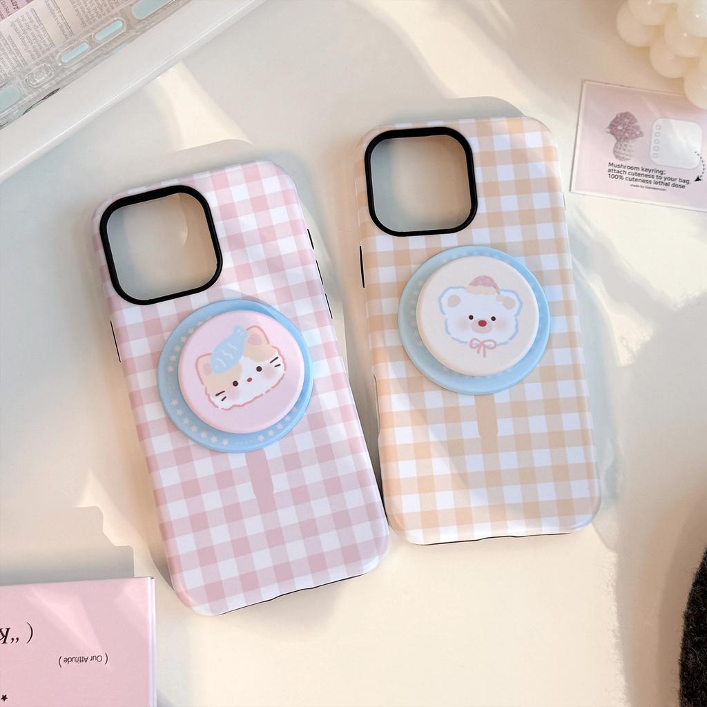 Magnetic Plaid Cartoon Bracket Apple 16 Mobile Phone Case IPhone 13 Suitable for 11 Philin Small Animals 15promax