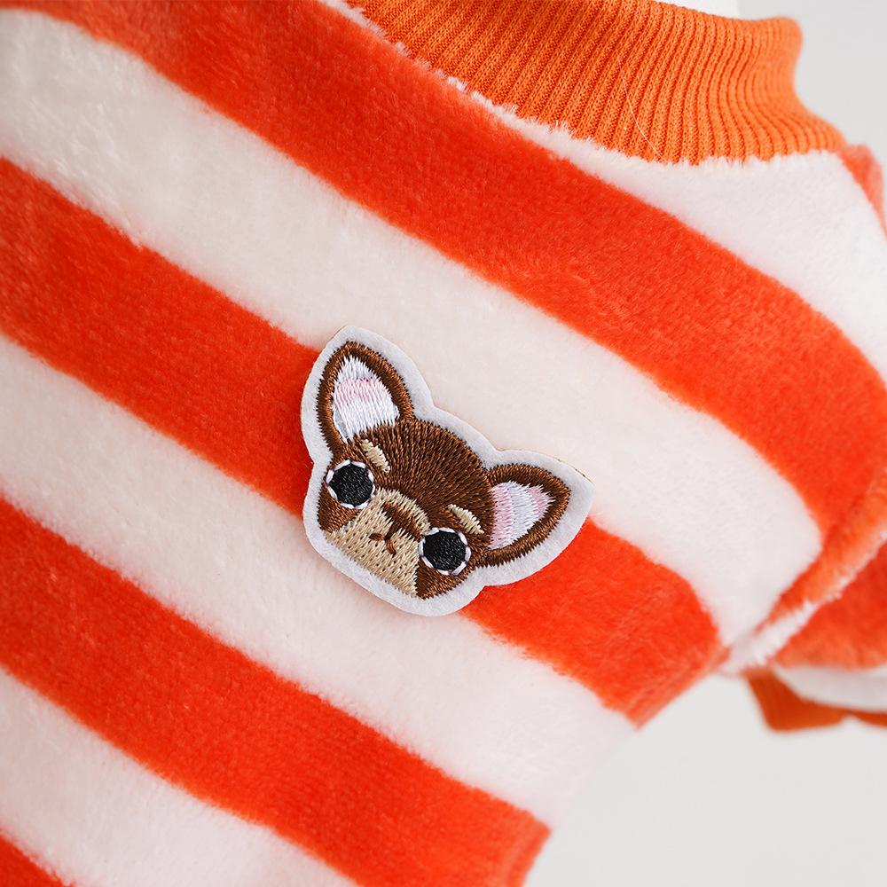 Embroidery Fleece Pet Clothes Warm Striped Pat Tern Universal Size Winter Wear Cat Dog Apparel Soft Fabric Puppy Winter Clothing