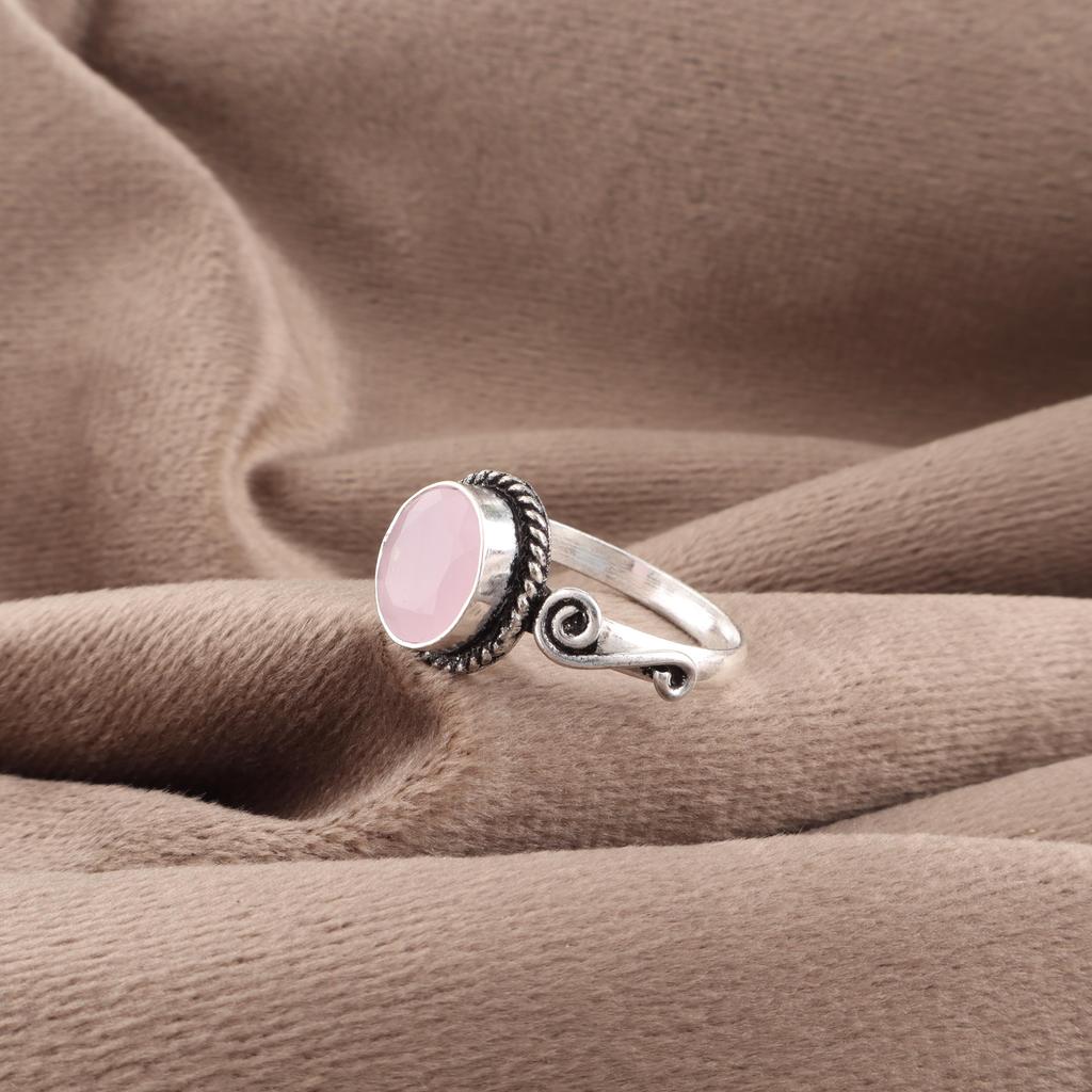 Adorables Bijoux en Pierre Gemme Calcédoine Rose, Bague en Argent Sterling 925, Bague de Guérison Fait Main Cadeau Pour Femmes