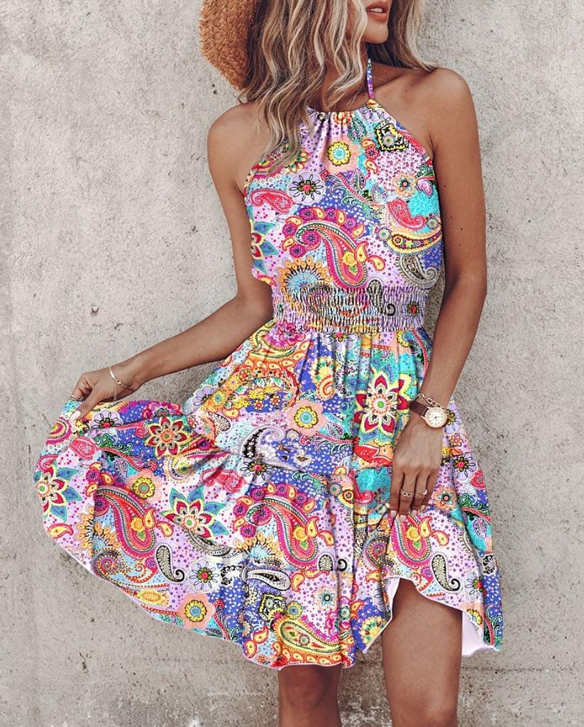 Summer European and American new printed neck dress women
