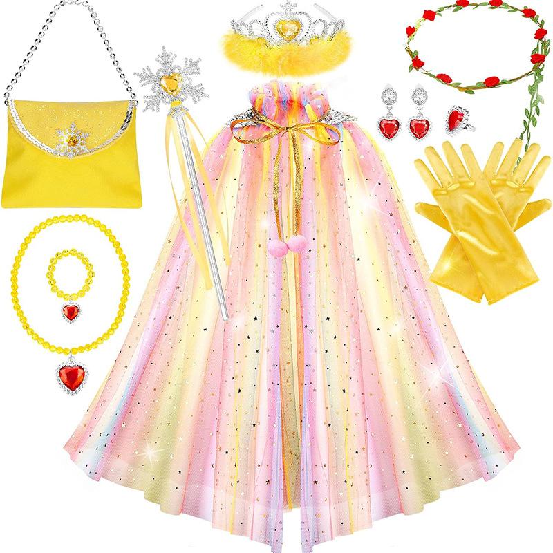 Frozen, Children's Girl, Wallet, Crown Magic Wand, Necklace, Gloves, Set, Elsa Princess Sparkling Cloak