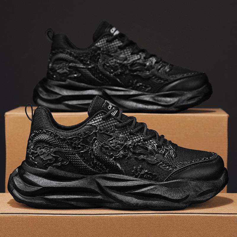 

Модные мужские кроссовки на платформе, модные дышащие вулканизированные туфли, мужские крутые китайские туфли с драконом, спортивная обувь для тенниса и бега, для ходьбы 43 чёрный