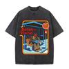 2026 Vintage Satan Is Waitin Bus Stop Graphic Washed T Shirt Men Women Retro Cartoon Oversized Short Sleeve Casual Streetwear Fa