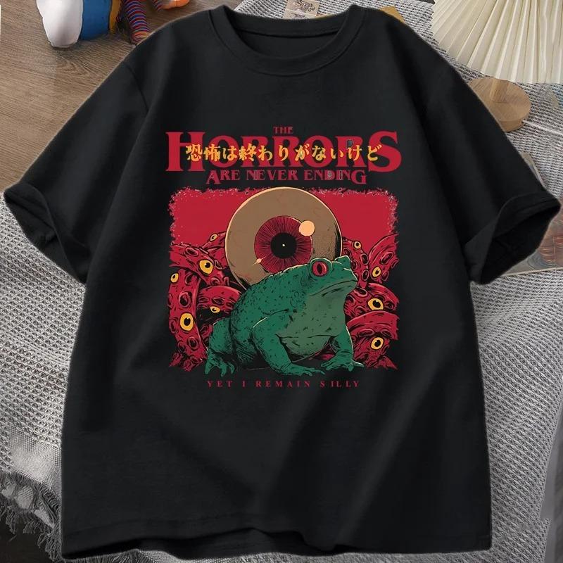 Horror Nie Endend Frosch T-Shirt Alberner Frosch Horror T-Shirt Lustige Meme Grafik T-Shirts Vintage Kurzarm T-Shirts Oberteil