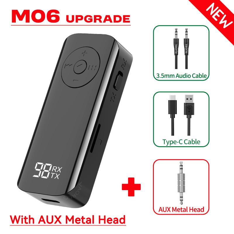 Bluetooth 5.3 Audio Transmitter Receiver 3.5MM AUX Support TF Card Play MIC Collar-Clip Wireless Adapter For Car Airplane TV PC