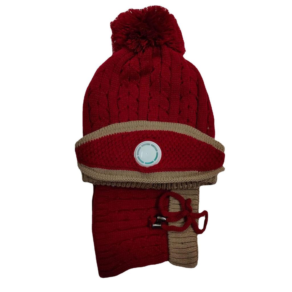 Korean Style Winter Cycling Cap: Woolen Earmuffs, Knitted Hat & Scarf with Breathing Valve.