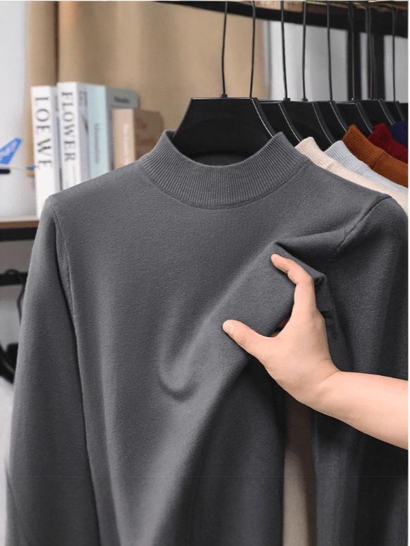 Men's Autumn Winter Knit Sweater | Round Neck, Half High Collar, Warm Middle-aged Base Layer