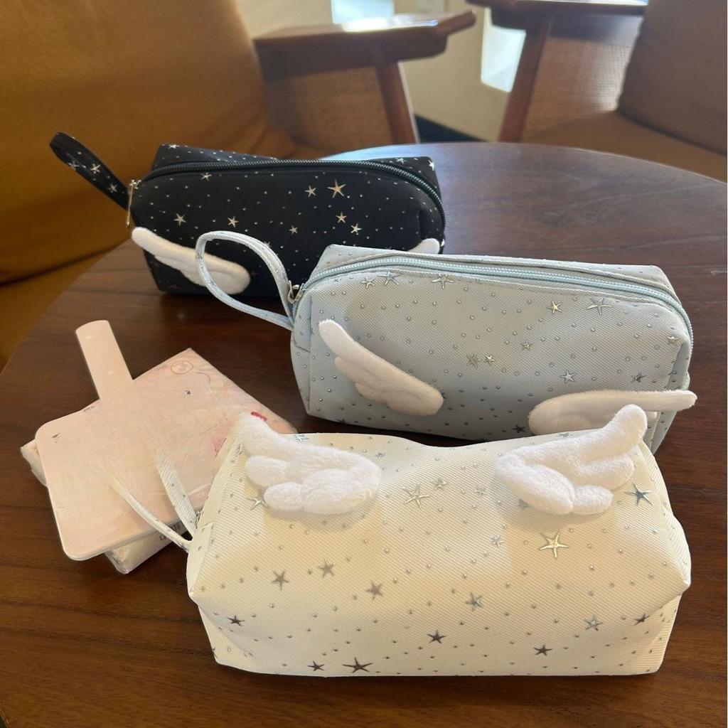 Korean Style Handheld Makeup Bag, Large Capacity Cute Wing Storage Pouch, High-Value Cosmetic & Stationery Case for Students