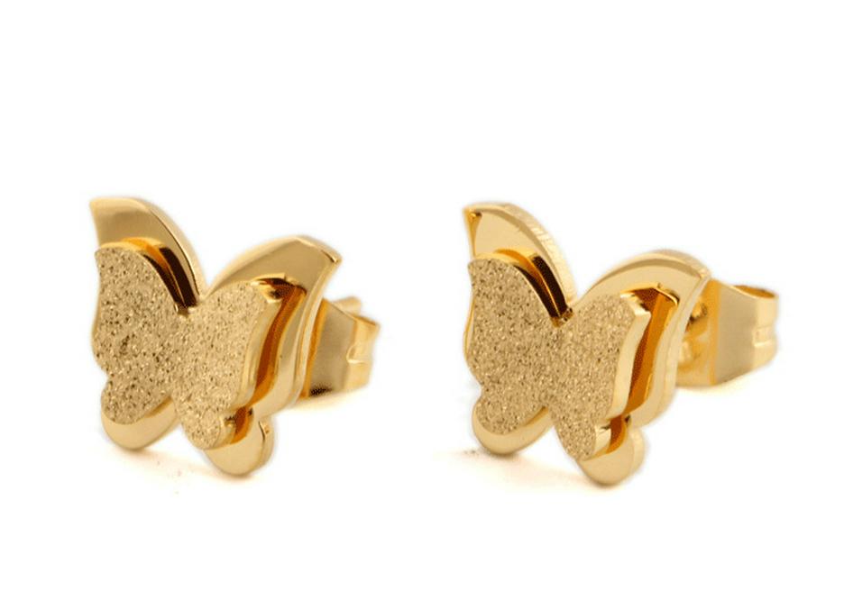 European & American Fashion Double Layer Frosted 12MM Butterfly Stainless Steel Stud Earrings