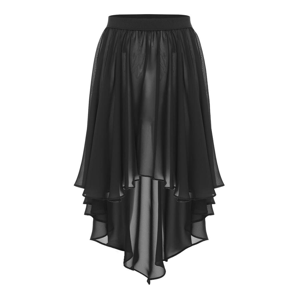 Damen High-Low-Saum Chiffonrock Elastischer Bund Unregelmäßiger Durchsichtiger Überwurf Strand Tanzkostüm