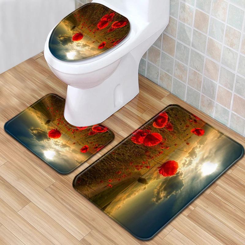 Landscape Bathroom Floor Mat Toilet Three-Piece Set