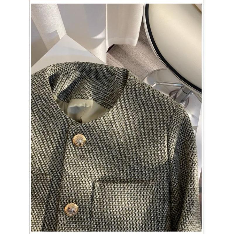 Women Short Tweed Blazer Autumn Casual Minimalist Cold Style Jacket High Sense Coat